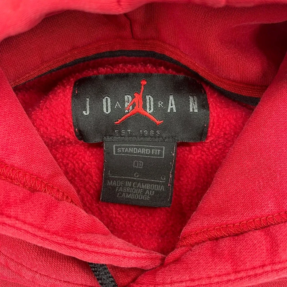 Jordan Air Mens Red Fleece Pullover Jumpman Logo Hoodie Standard Fit Large‎